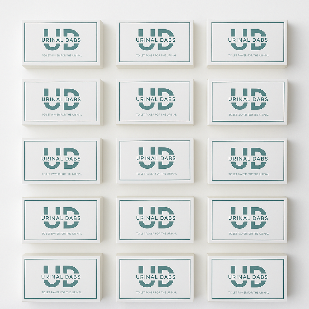 Twenty Urinal Dabs wall mount dispensers for men’s restroom hygiene